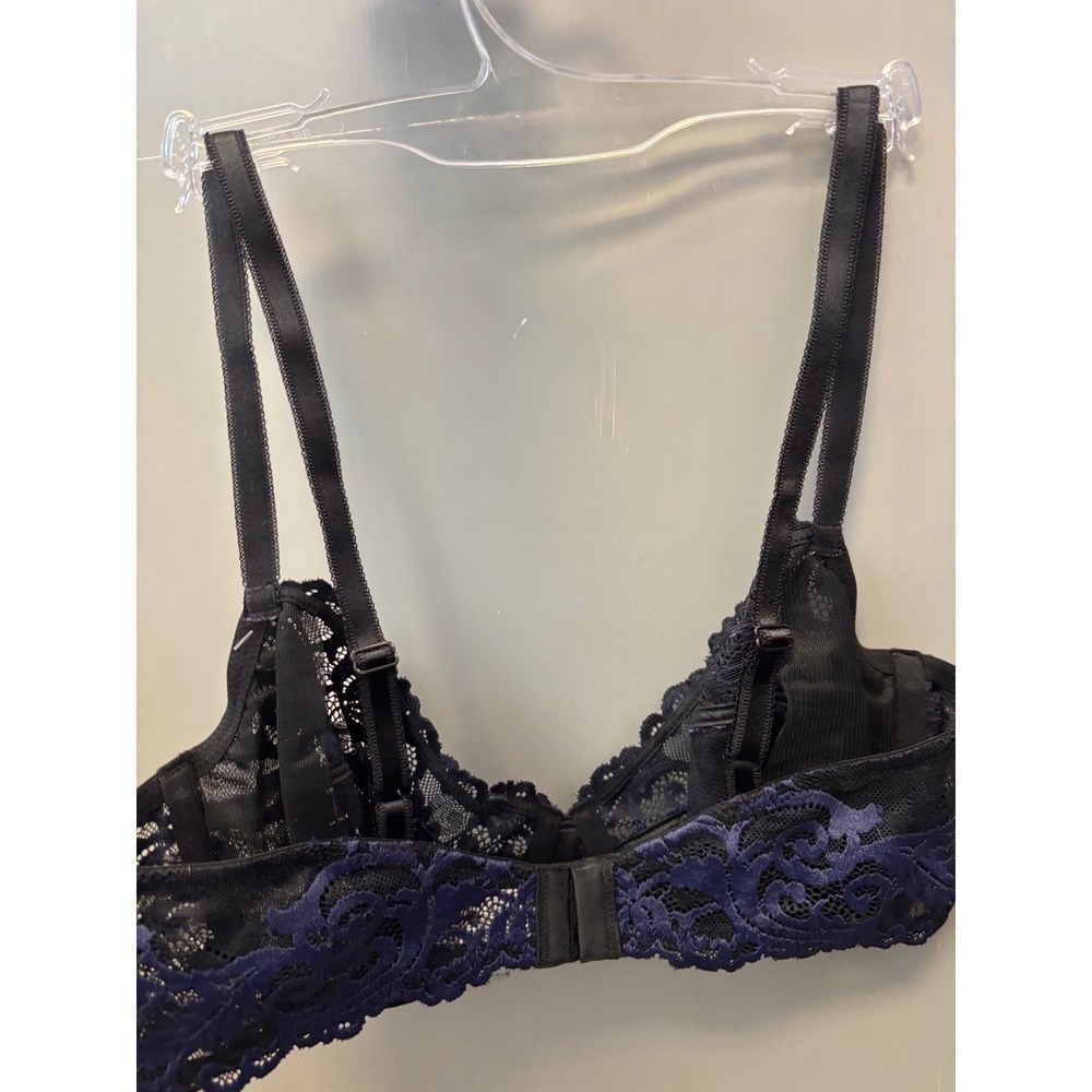 Wacoal Lace‎ Underwire Bra Black Navy Blue Floral Sheer 36C NWT